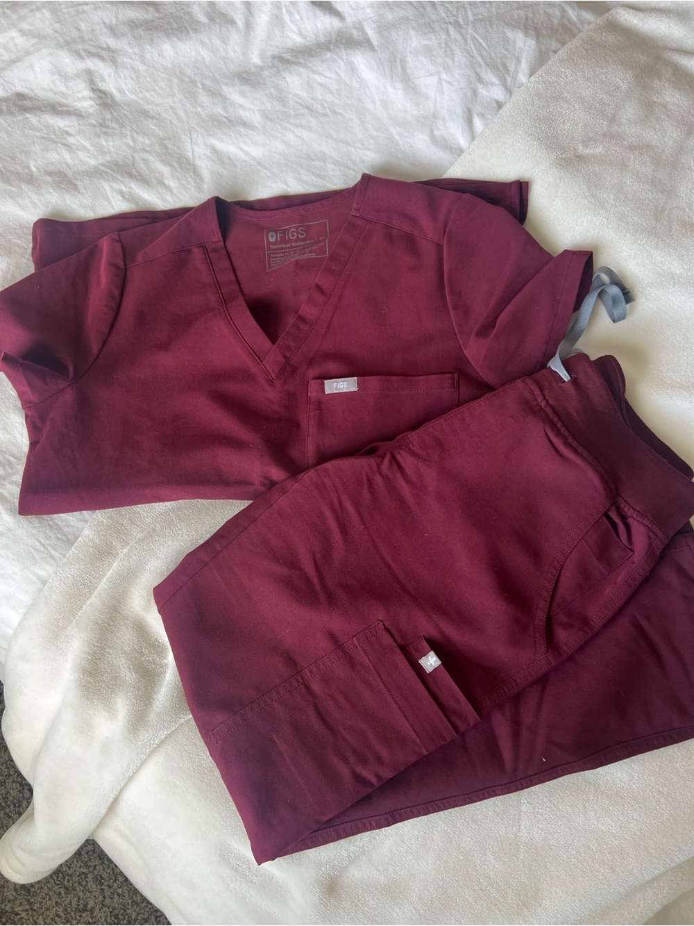 Figs Deep Burgundy V-Neck Scrub Set